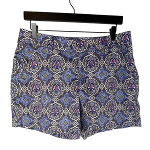 Level 99 Shorts Women Size 31 12 Large Blue Medallion Casual Summer Linen Blend